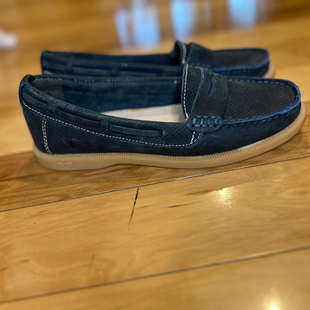 NWOT Bed Stu Leather Navy Blue Loafers Boat Shoes - Picture 3 of 12